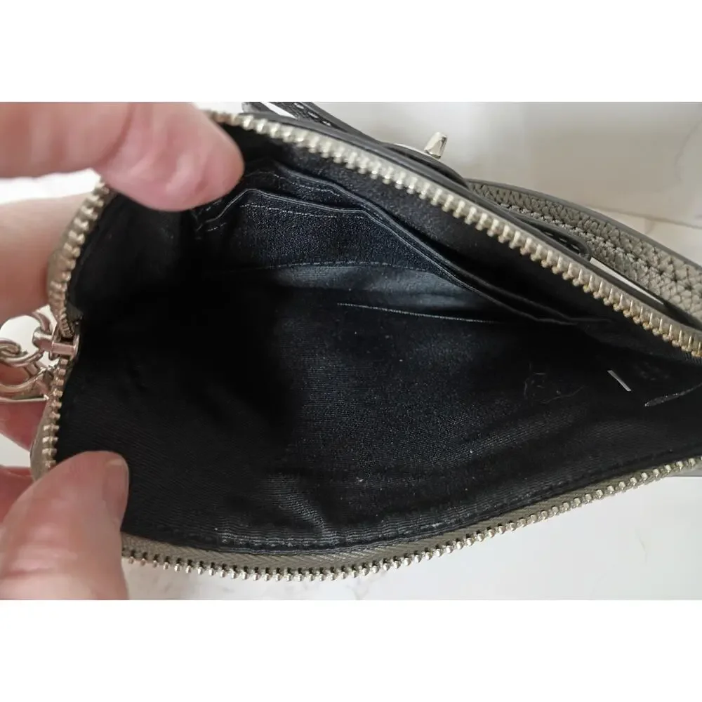 COACH Metallic Gunmetal Silver Leather Turnlock Bow Wristlet - NWT